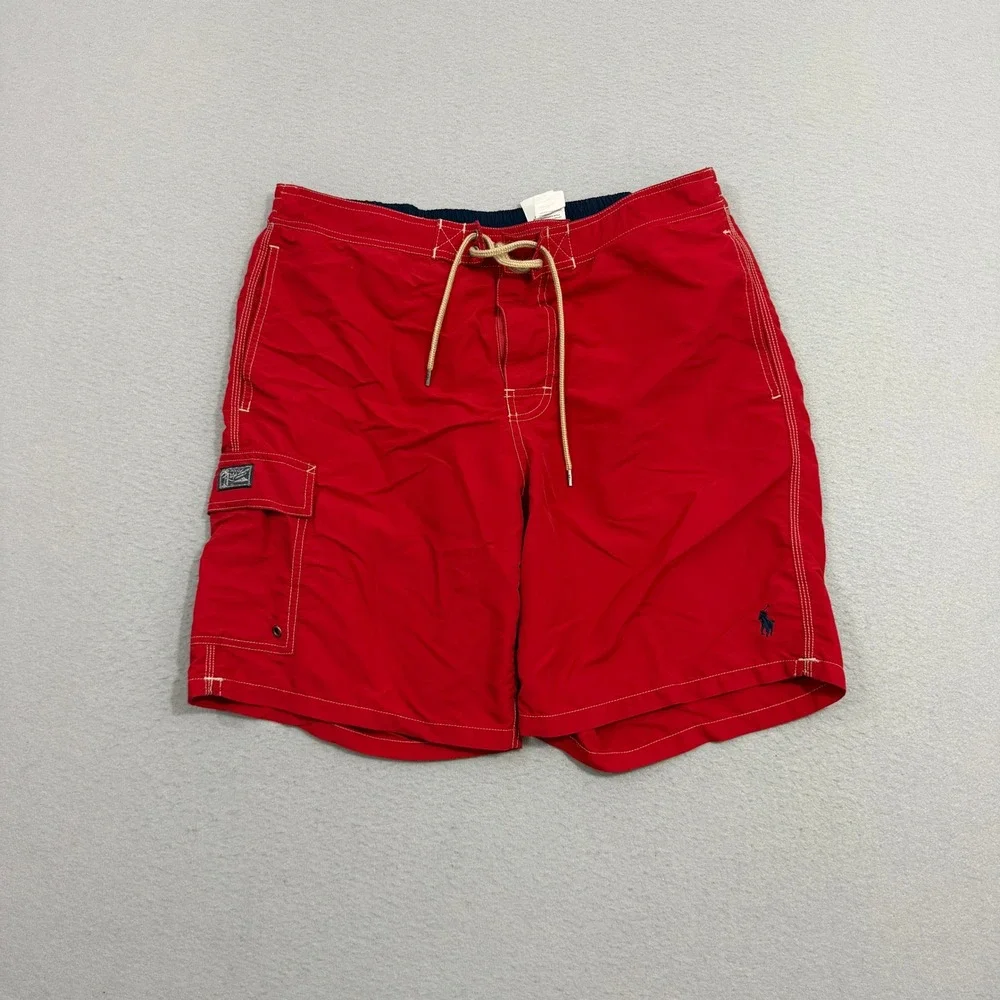 Polo Ralph Lauren Swim Trunks Large Red Traveler Board Shorts Cargo Pocket Pony